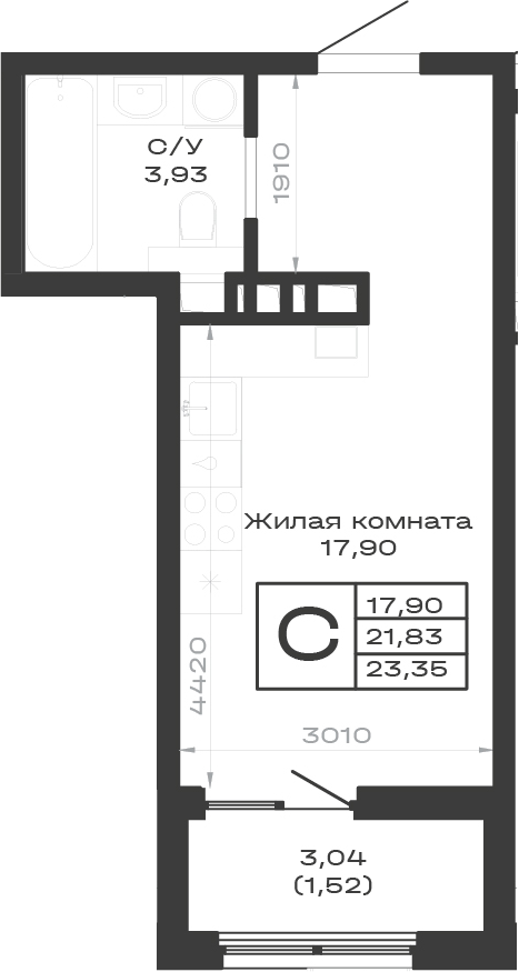 Студия, 21.83 м², 4/9 этаж, ЖК «Суворов. ГК Во-первых»