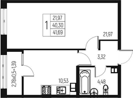 1-комн., 40.3 м², 5/7 этаж, ЖК «Атаманский Сад»