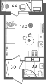 Студия, 24.8 м², 24/24 этаж, ЖК «Рекорд»