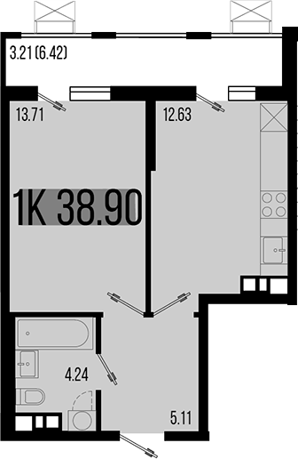 1-комн., 35.69 м², 6/8 этаж, ЖК «Цветной бульвар»