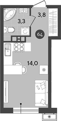 Студия, 21.1 м², 4/18 этаж, ЖК «Порто-Ново»