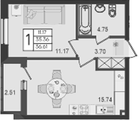 Продается 1-комн. квартира, 35.36 м²