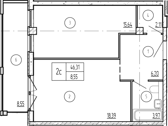 Продается 2-комн. квартира, 46.04 м²