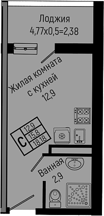 Студия, 15.8 м², 6/14 этаж, ЖК «Sun Hills Ольгинка»