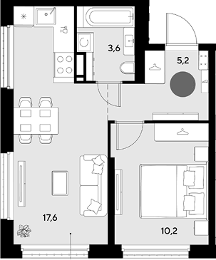 2-комн., 36.6 м², 16/18 этаж, ЖК «Грейд»