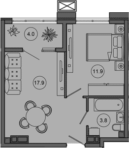 2-комн., 33.6 м², 2/10 этаж, ЖК «Гостиничный комплекс GREENMONT»