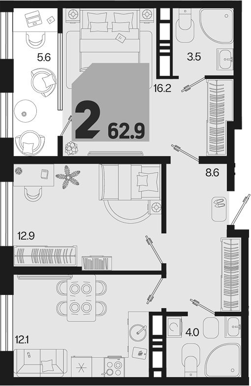 Продается 2-комн. квартира, 57.3 м²