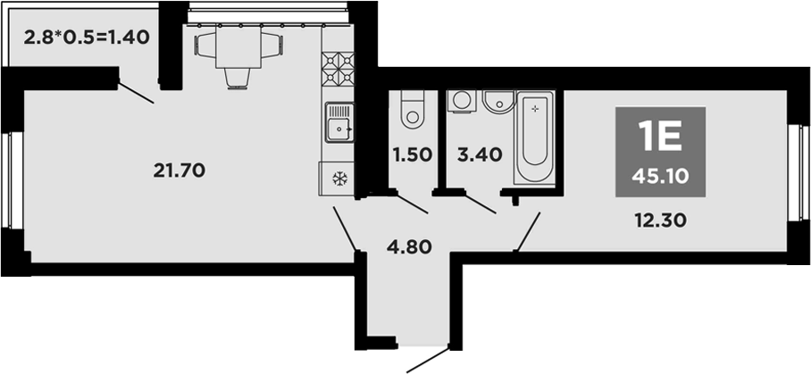 2-комн., 43.7 м², 4/12 этаж, ЖК «НЕО-квартал Красная площадь»