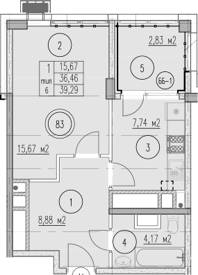 1-комн., 36.46 м², 5/9 этаж, ЖК «Agoy Park Residence by Lavicon»