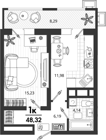 1-комн., 37.54 м², 15/18 этаж, ЖК «Родные Просторы»