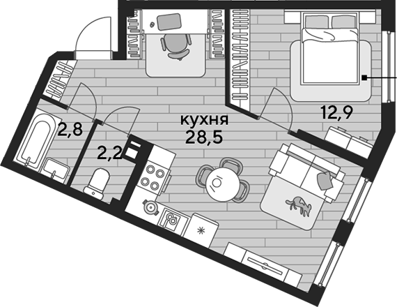 1-комн., 46.4 м², 4/19 этаж, ЖК «DОГМА ПАРК»