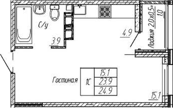 Студия, 23.9 м², 3/9 этаж, ЖК «Архитектор. ГК ЮгСтройИнвест»