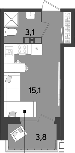 Студия, 18.2 м², 4/9 этаж, ЖК «Парк Победы»