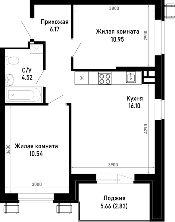 2-комн., 48.28 м², 4/4 этаж, ЖК «Усадьба Гостагаевская»