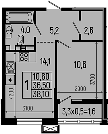 1-комн., 36.5 м², 7/11 этаж, ЖК «Звезды»