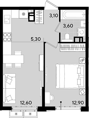 2-комн., 37.5 м², 4/18 этаж, ЖК «Порто-Ново»