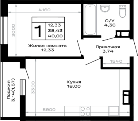 Продается 1-комн. квартира, 38.43 м²