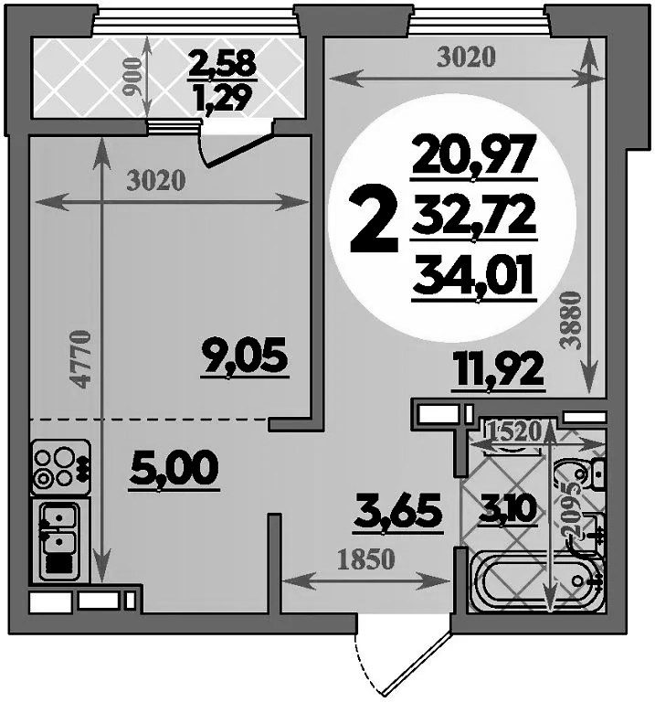 Продается 2-комн. квартира, 32.72 м²