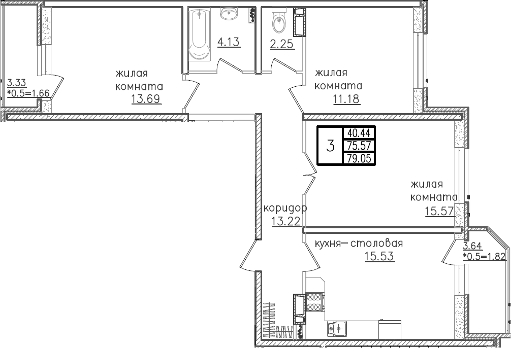 4+ комнаты, 75.57 м², 19/23 этаж, ЖК «Урал»