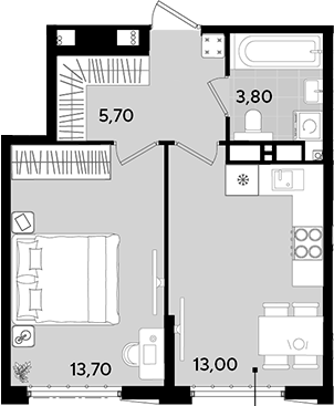 1-комн., 36.2 м², 13/18 этаж, ЖК «Порто-Ново»