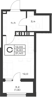Студия, 19.8 м², 1/4 этаж, ЖК «ЭкоСфера. ГК Во-первых»