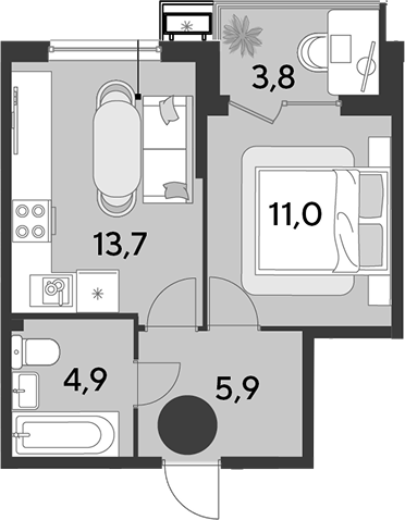 2-комн., 35.5 м², 2/16 этаж, ЖК «Парк Победы»