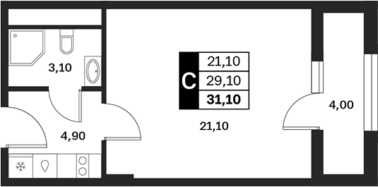 Студия, 29.1 м², 7/9 этаж, ЖК «Аксис Патриот»