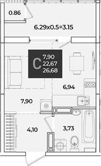 Студия, 23.53 м², 16/18 этаж, ЖК «Образцово»