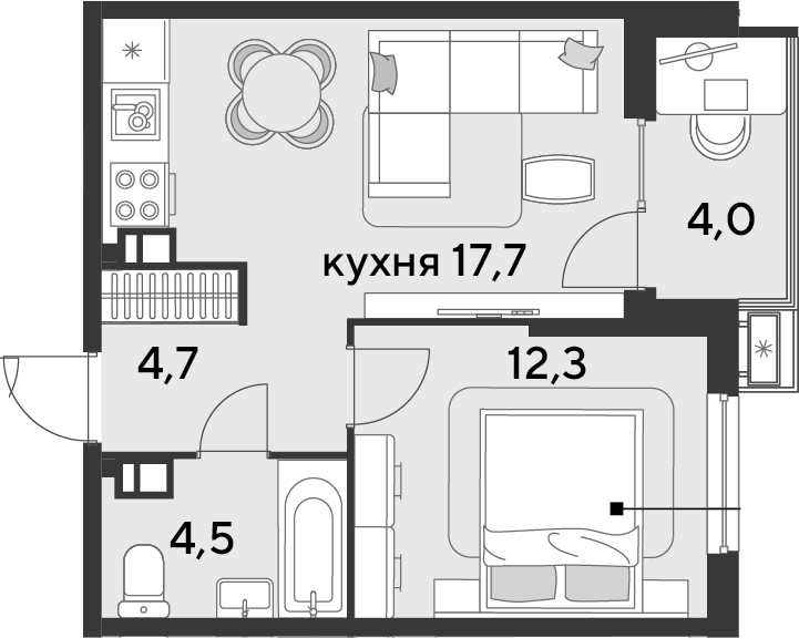 2-комн., 39.2 м², 6/18 этаж, ЖК «Парк Победы»