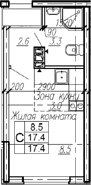 Студия, 17.4 м², 1/4 этаж, ЖК «Эво»