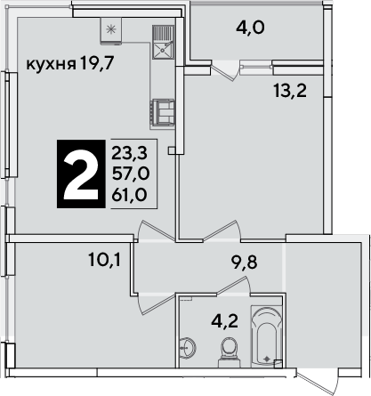 3-комн., 57 м², 2/16 этаж, ЖК «Самолет»