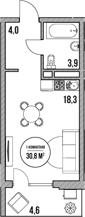 Студия, 26.2 м², 3/5 этаж, ЖК «МореТут»