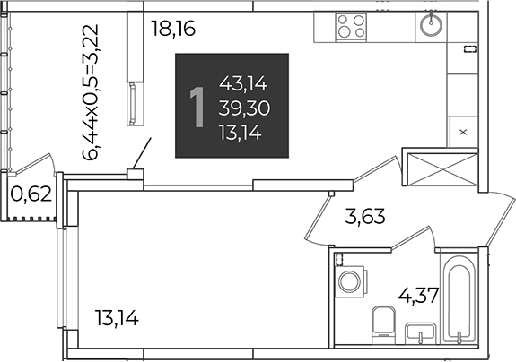 1-комн., 39.3 м², 2/21 этаж, ЖК «Образцово»
