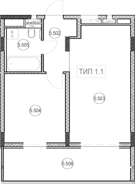 1-комн., 40.7 м², 5/7 этаж, ЖК «ГК Сан Гарден Хотел&СПА»