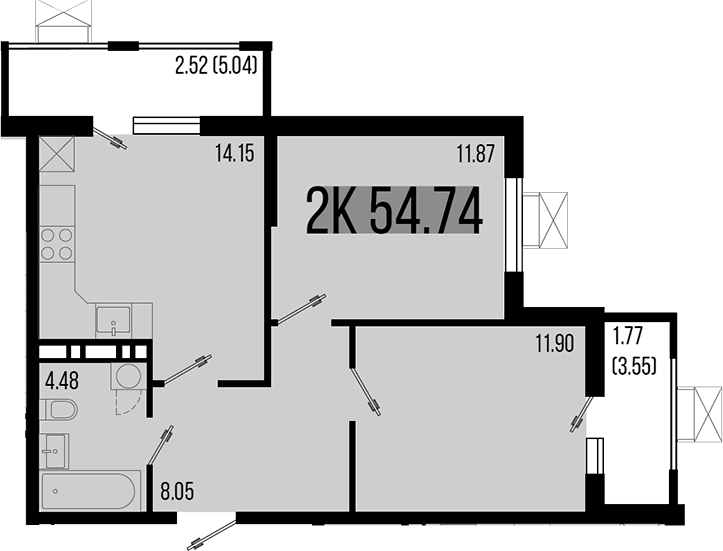 2-комн., 50.45 м², 5/8 этаж, ЖК «Цветной бульвар»