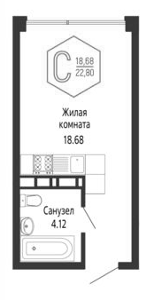 Студия, 22.8 м², 12/16 этаж, ЖК «Гарантия PRIME»