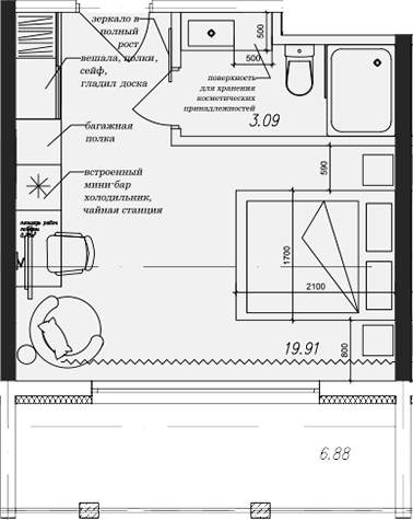 Студия, 24.71 м², 3/6 этаж, ЖК «Cosmos Stay Adler»