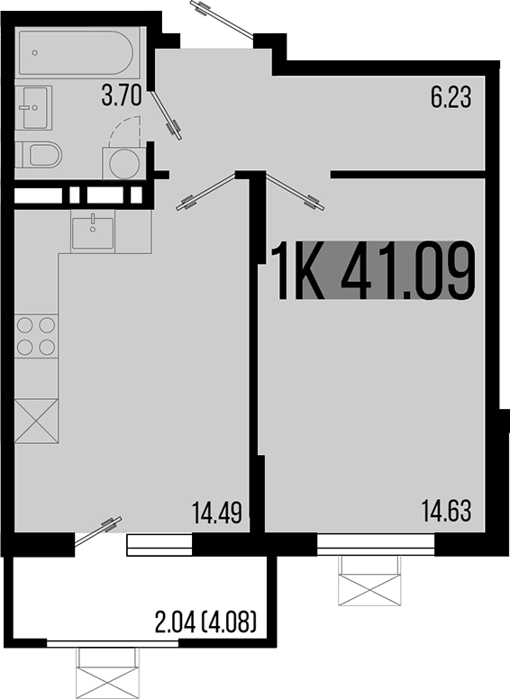 1-комн., 39.05 м², 6/8 этаж, ЖК «Цветной бульвар»