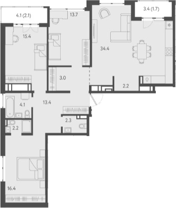 4+ комнаты, 107.1 м², 24/24 этаж, ЖК «Все Свои VIP»