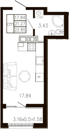 Студия, 21.32 м², 4/9 этаж, ЖК «Суворов»