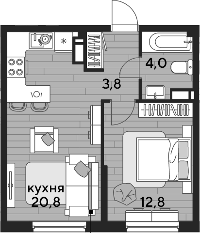 1-комн., 41.4 м², 13/16 этаж, ЖК «DОГМА ПАРК»