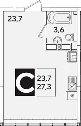 Студия, 27.3 м², 15/16 этаж, ЖК «Самолет»