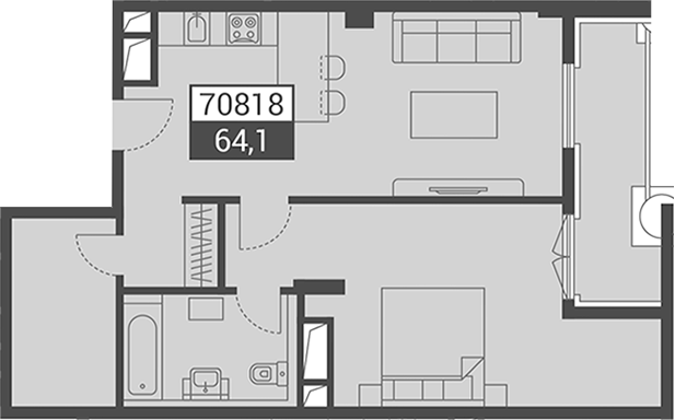Продается 1-комн. квартира, 64.1 м²