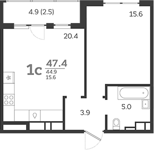 2-комн., 44.9 м², 21/24 этаж, ЖК «Все Свои VIP»