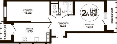 3-комн., 54.29 м², 6/24 этаж, ЖК «Гулливер»