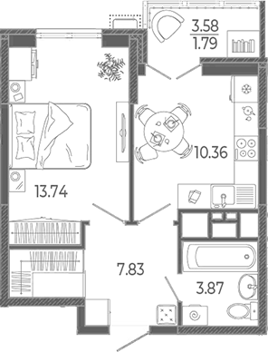 1-комн., 35.8 м², 20/21 этаж, ЖК «Эстет»