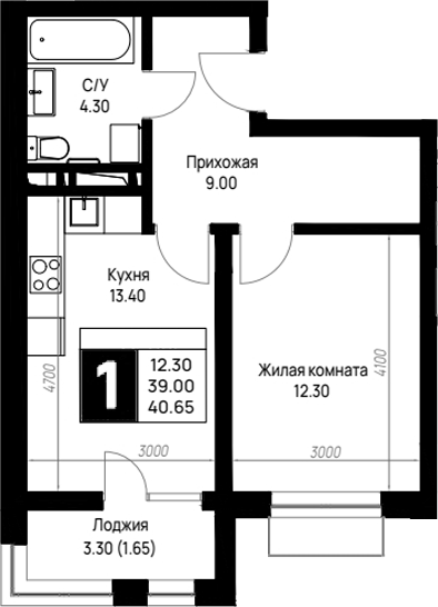 1-комн., 39 м², 6/12 этаж, ЖК «На высоком берегу»