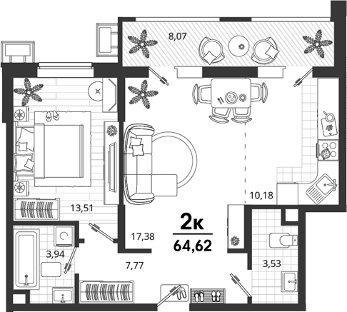 Продается 1-комн. квартира, 56.55 м²