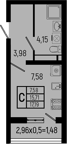Студия, 15.71 м², 7/9 этаж, ЖК «Ботаника Хиллс»