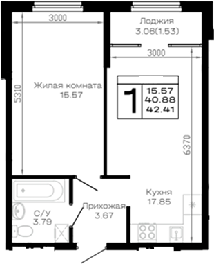 1-комн., 40.88 м², 3/4 этаж, ЖК «Усадьба Гостагаевская»